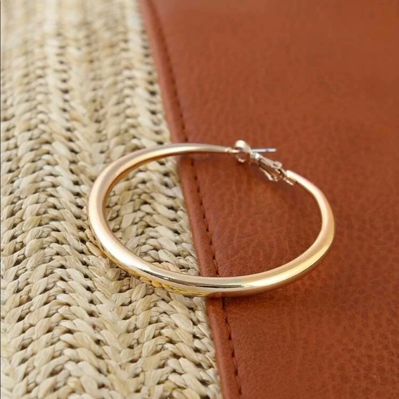 Medium Sized Gold Hoop Earrings - Picture 2 of 2